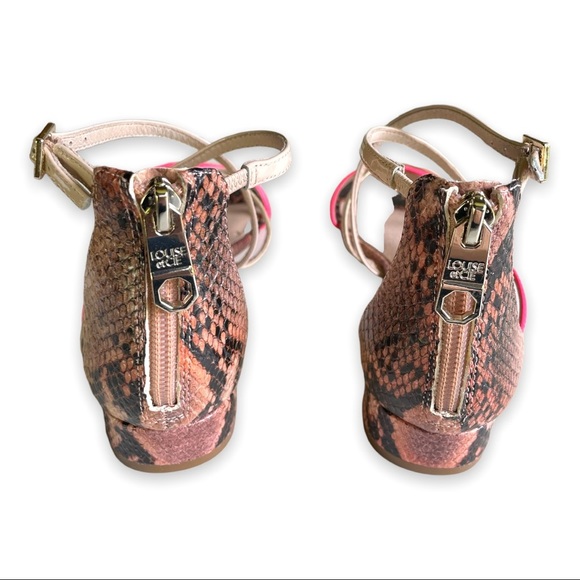 Louise Et Cie Sandals Eleri Snake Leather Patent Stap Square Toe Block Heels - Picture 3 of 10